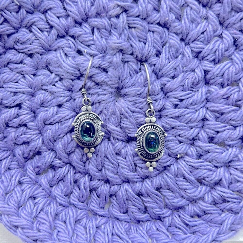 Vintage 925 Green Gem Stone Dangle Earrings
